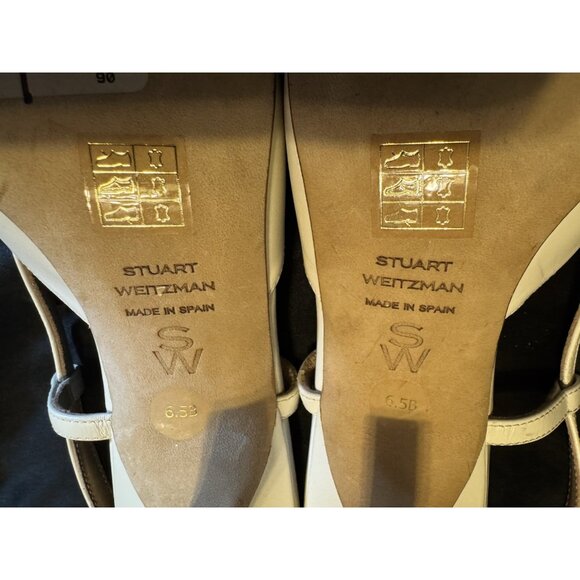 Stuart Weitzman Kitten Heels Pumps Size 6.5 Cream Leather Pointed Toe - Picture 9 of 10